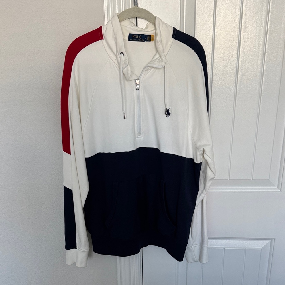 Polo by Ralph Lauren Men's Tri-Color Quarter Zip Sweater - White, Red, Navy